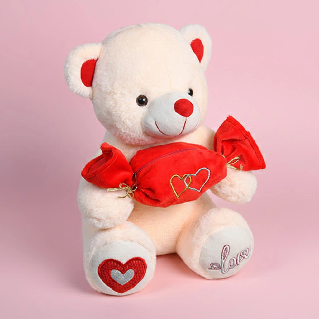 Ultra Sweetheart Teddy Bear with Red Pouch Stuffed Toy Valentine Gift 13 inches Peach