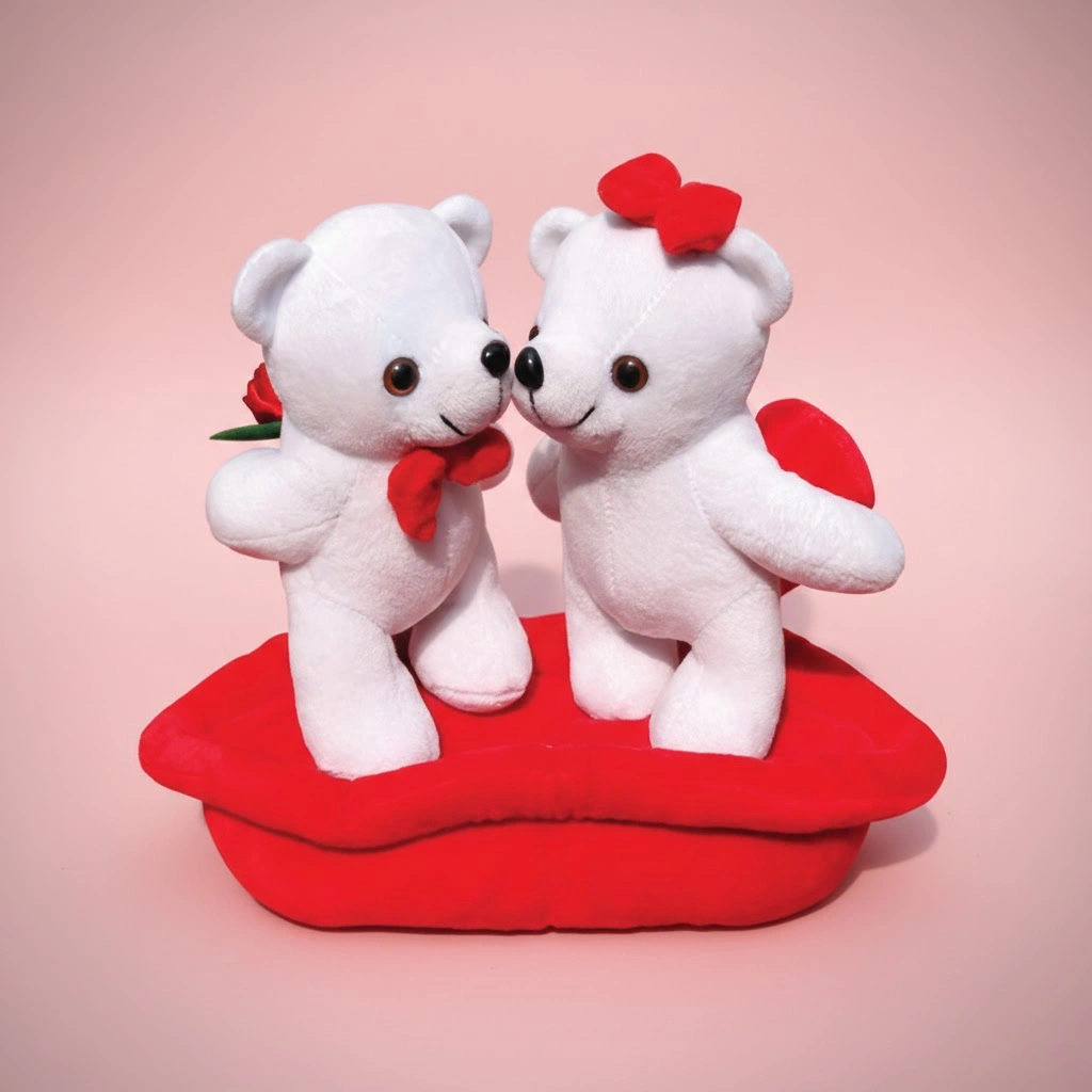 Ultra Kissing Valentine Couple Teddy Bear Holding Red Heart Rose Plush Toy 8 Inch