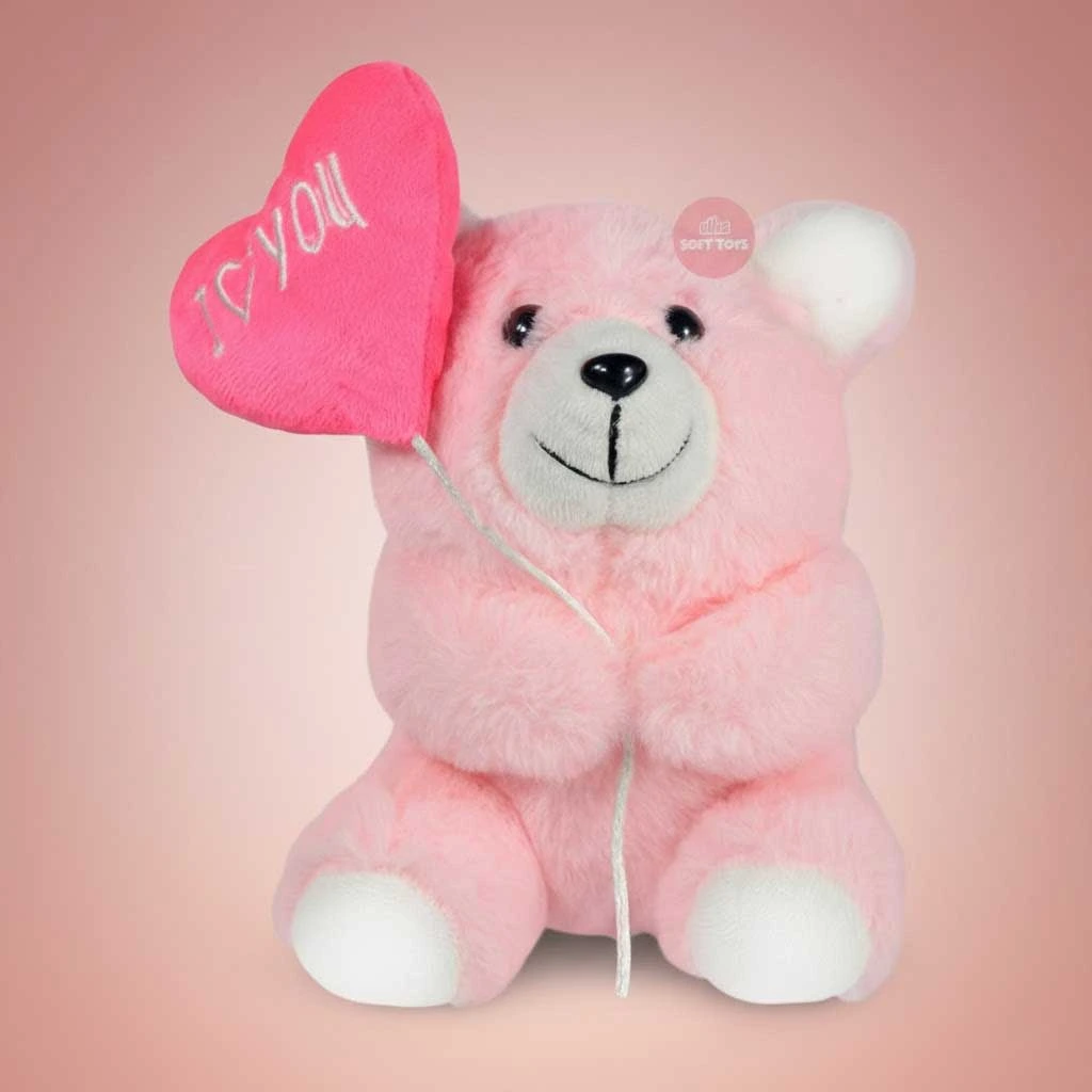 Ultra Pink Teddy Bear Holding I Love You Balloon Heart 7 Inch