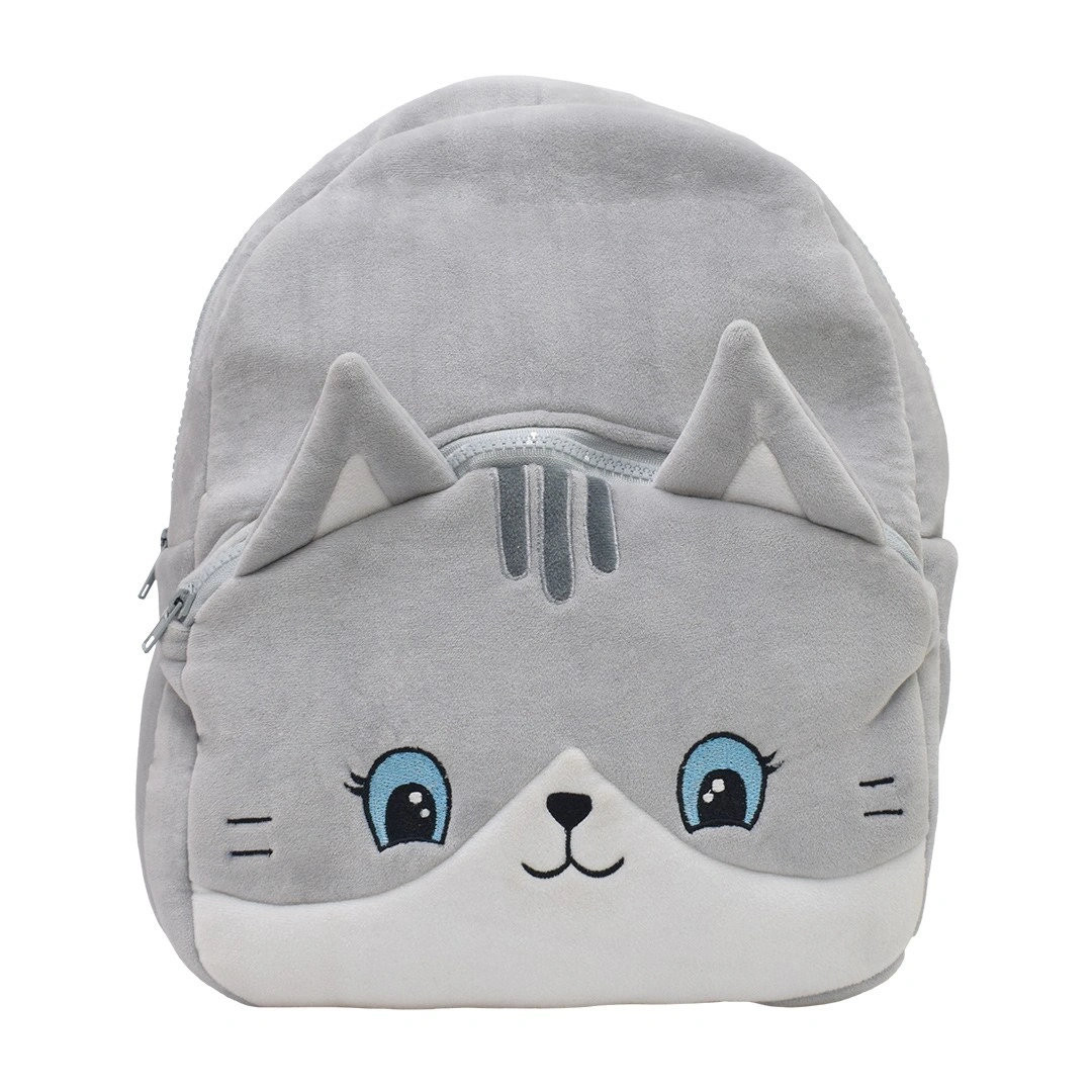 Ultra Cat Grey Kids Plush Velvet Cartoon Animal School Bag 14 Inch