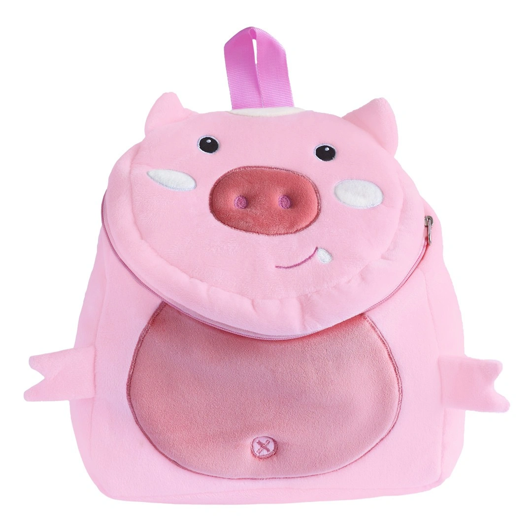 Ultra Pig Pink Kids Plush Velvet Cartoon Animal School Bag 14 Inch